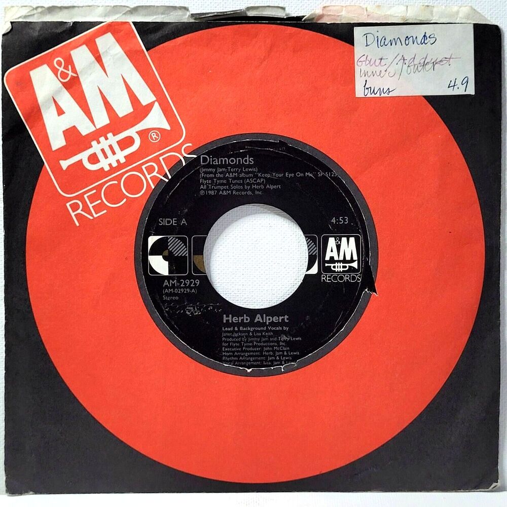 Herb Alpert 45 Diamonds / African Flame on A&M VG+ Jazz Funk